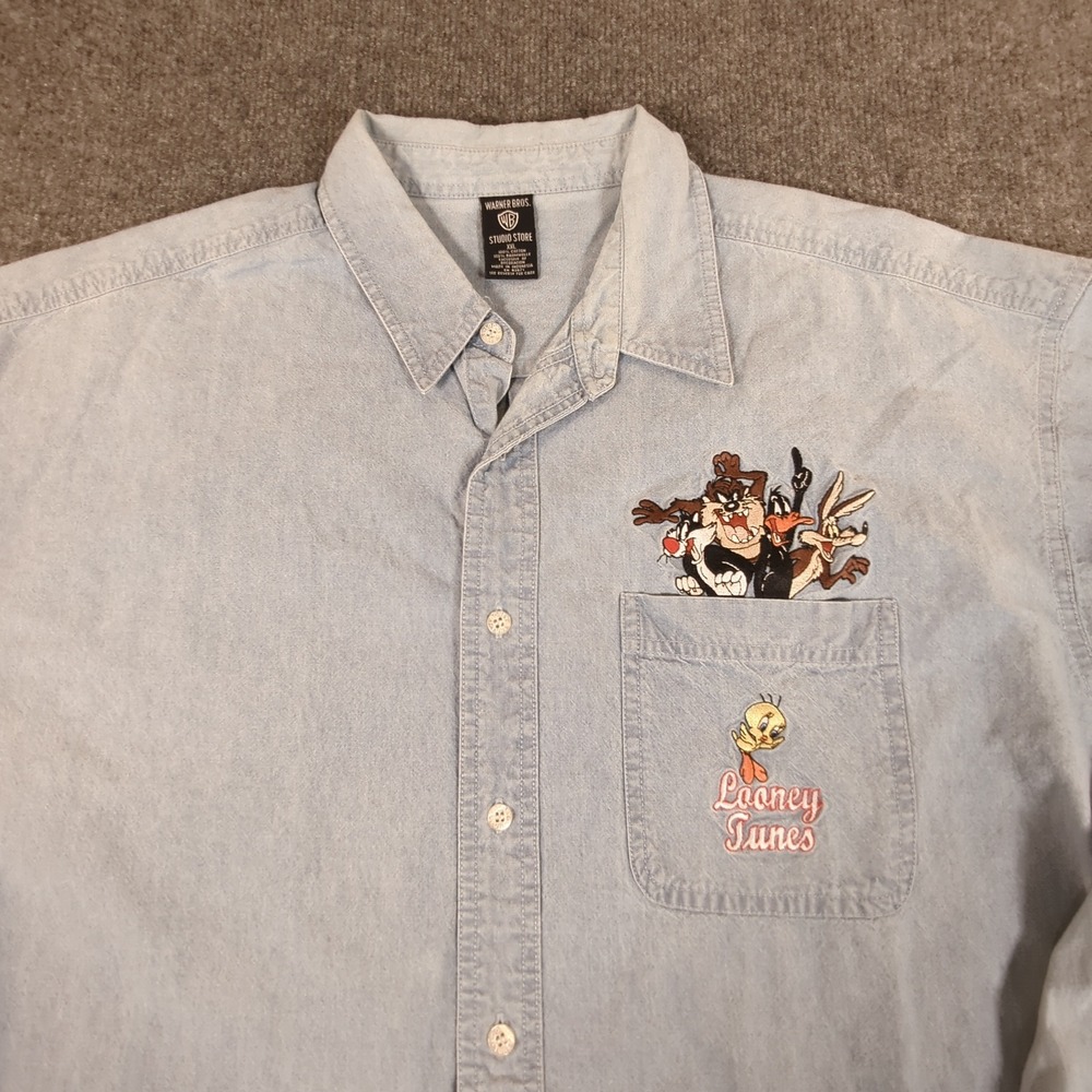 Warner Bros Studio Store Looney Tunes Denim Shirt Mens XXL Light Wash Vintage